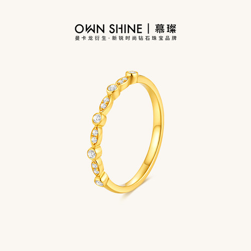 慕璨足金钻石戒指真钻群镶细戒