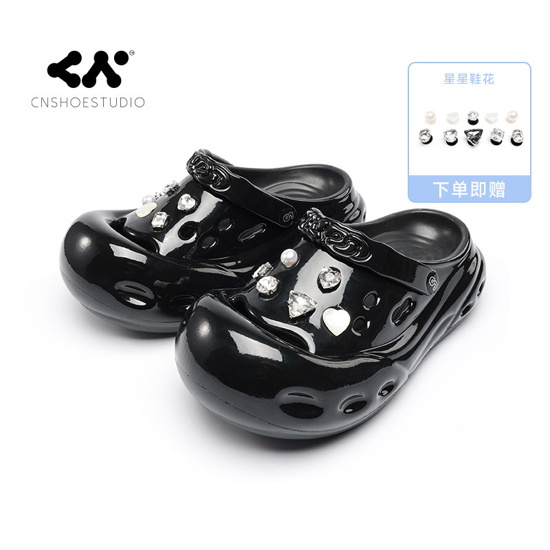 CN洞洞鞋夏女款2025新款厚底增高防滑沙滩鞋外穿拖鞋包头透气凉