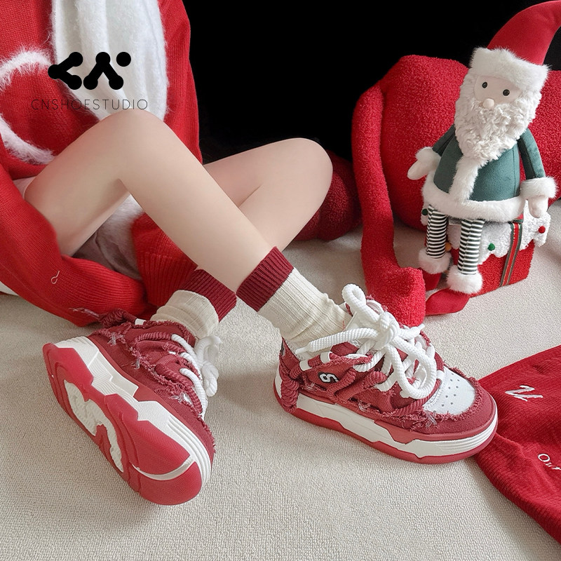 【何浩楠同款】CN厚底增高鞋男女同款新年红休闲板鞋女面包鞋