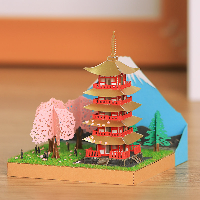伴手礼好物手工diy五重塔富士山立体拼图3d纸模型创意礼物送朋友