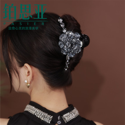 铂思亚2026新款后脑勺发夹女高级感山茶花温柔大号抓夹鲨鱼夹头饰