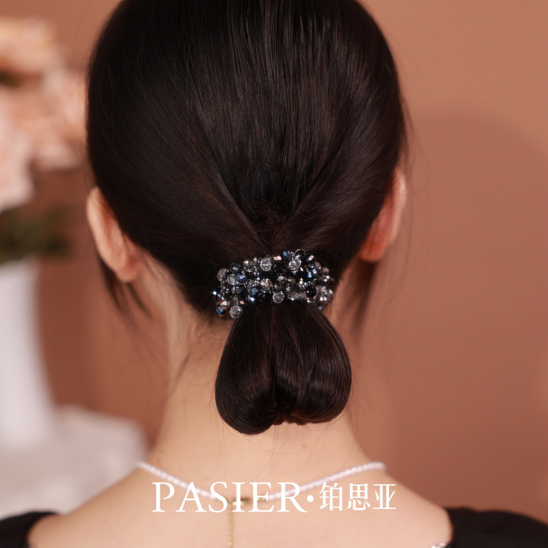 铂思亚黑色简约百搭珠珠发圈女盘发头绳时尚大气高弹力皮筋发饰