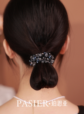 铂思亚黑色简约百搭珠珠发圈女盘发头绳时尚大气高弹力皮筋发饰