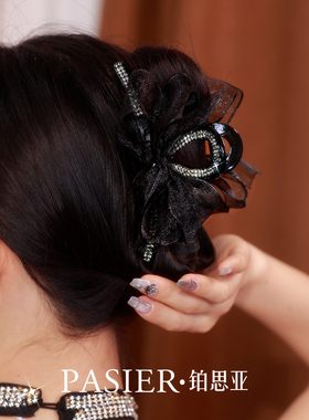 铂思亚双面黑色蝴蝶结抓夹女2026新款高级感发夹简约夹子头饰发饰