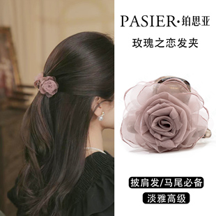 铂思亚玫瑰发夹女后脑勺半扎披肩发抓夹甜美减龄花朵刘海发卡头饰