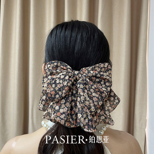 铂思亚复古碎花蝴蝶结发夹