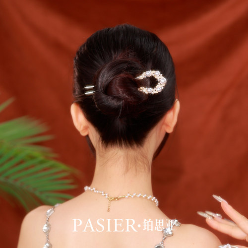 铂思亚中式珠珠发簪女盘发金色U形簪子2026新款精致洋气发钗头饰