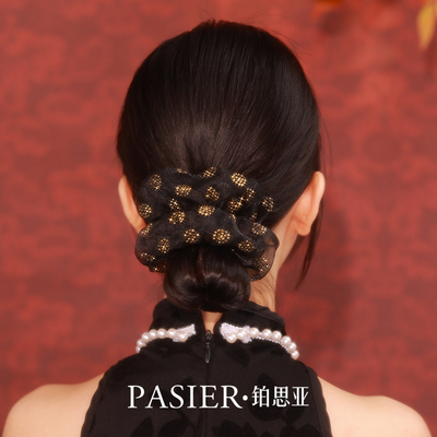 铂思亚秋意大肠发圈女时尚优雅黑色欧根纱头绳蓬松扎发橡皮筋头饰