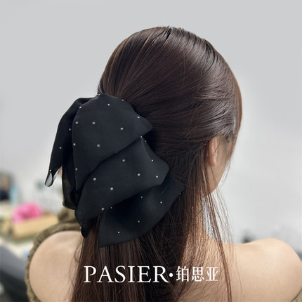 铂思亚2026新款炫雨雪纱小抓夹女垂感后脑勺蝴蝶结发夹高级感头饰