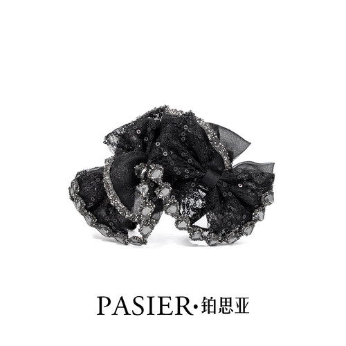 铂思亚星夜蝶舞抓夹女黑色蝴蝶结鲨鱼夹百搭时尚显发量发夹头饰