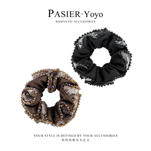 精致轻奢气质小香风缎面串珠发圈CC1800