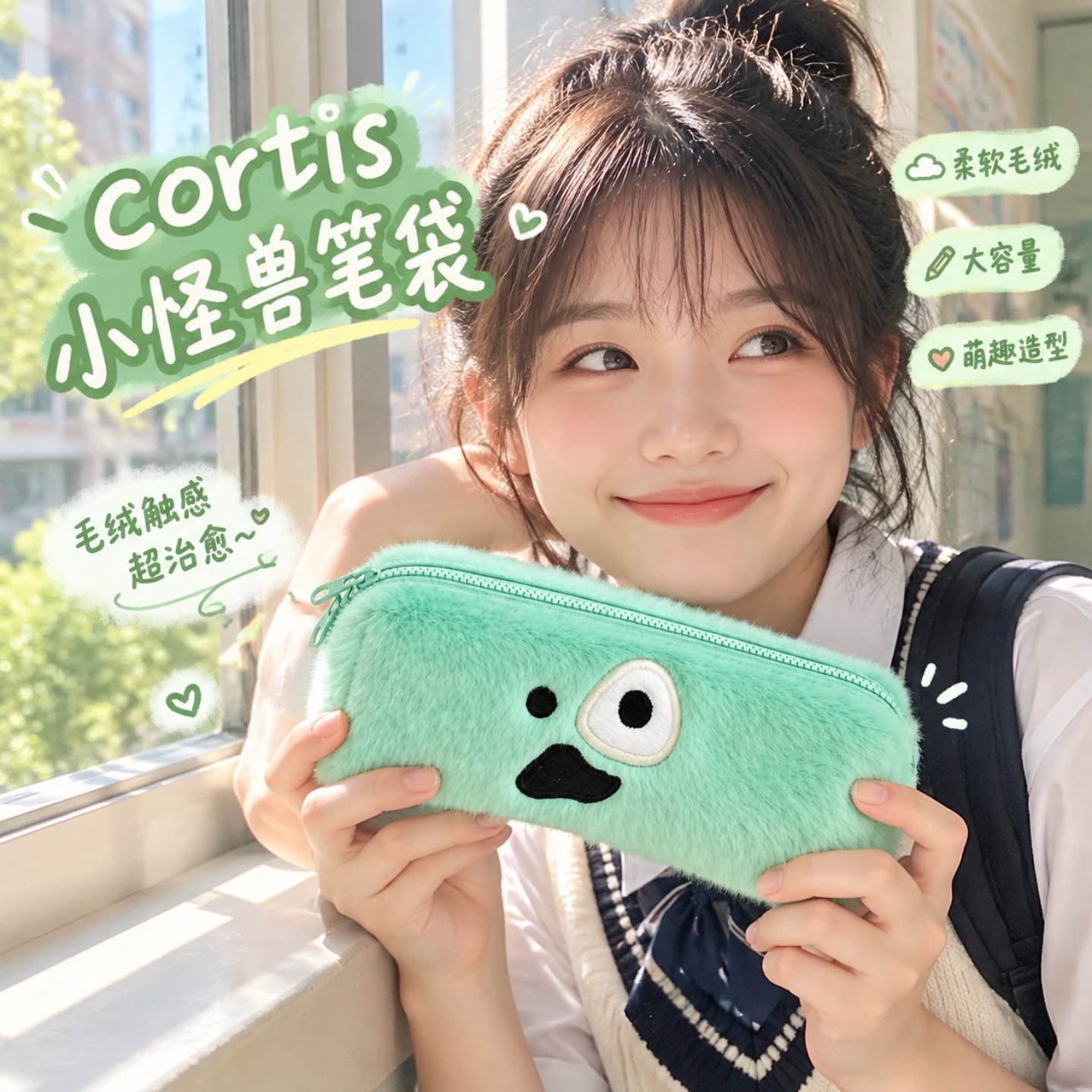 ins风学生文具盒cortis周边小怪兽毛绒笔袋追星应援收纳包小礼物
