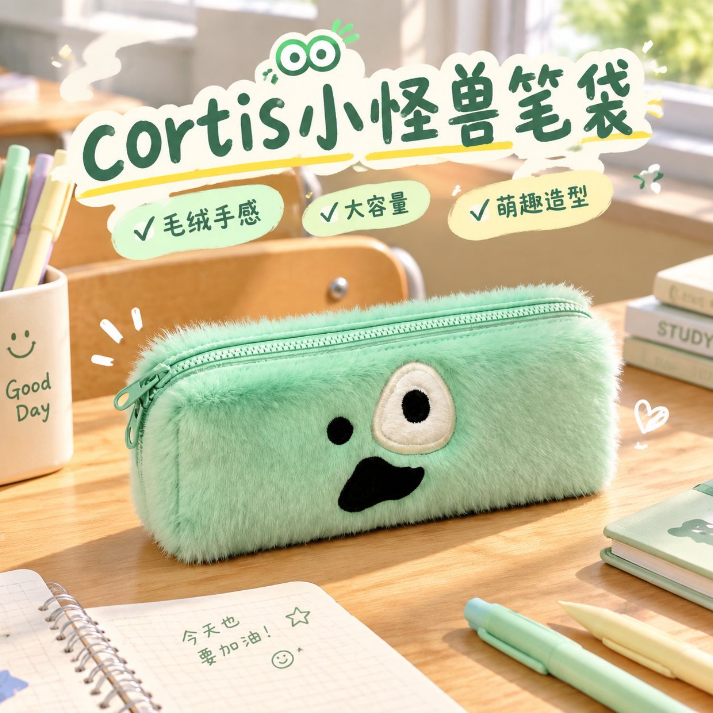 cortis周边小怪兽毛绒笔袋ins风学生文具盒追星应援收纳包小礼物