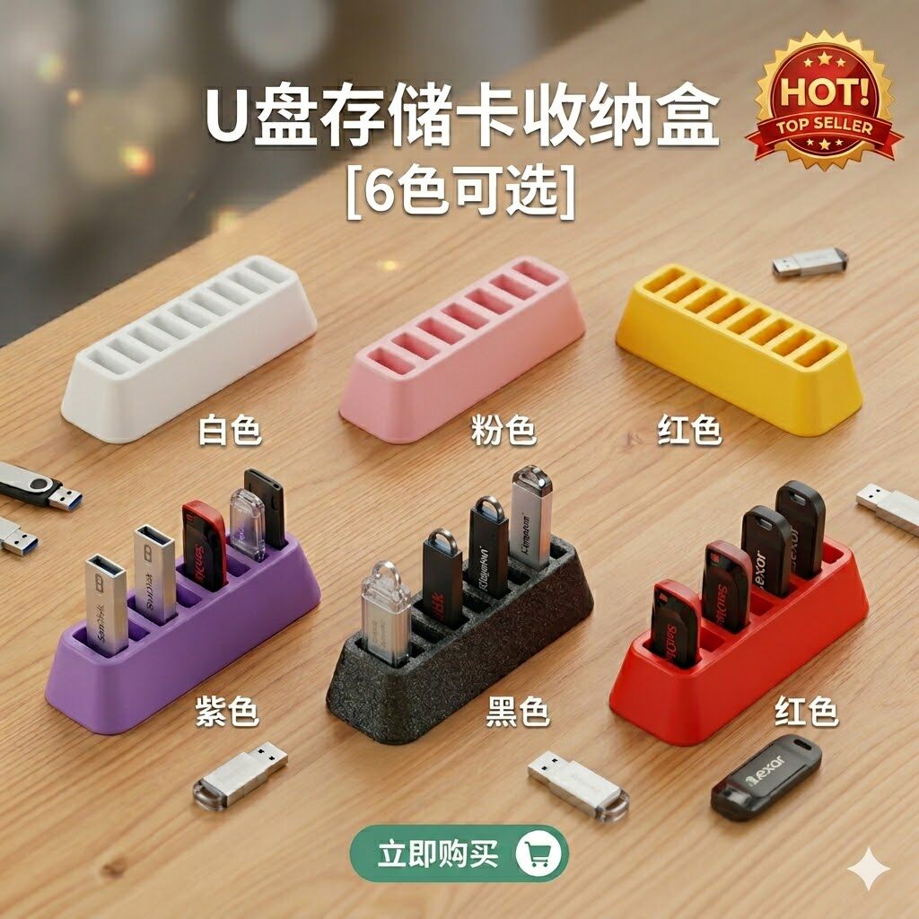 【U盘桌面收纳】8格通用整理简约收纳盒存放桌搭6色可选数码收纳