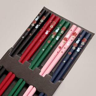 家用高档日式 日本进口天然木筷子5双装 尖头防滑筷家庭洗碗机可用
