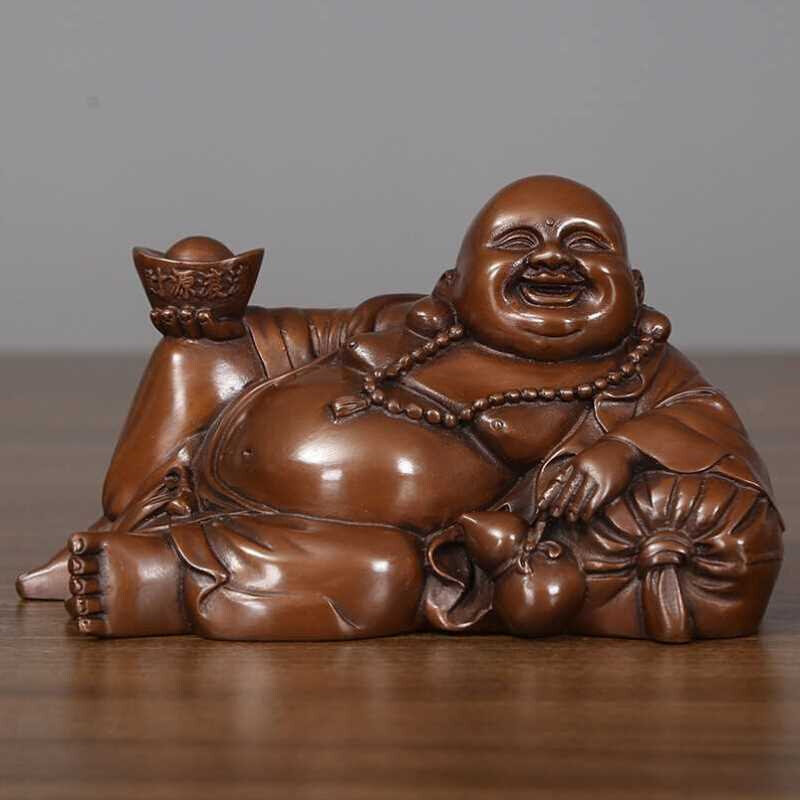 铜欣祥 紫铜弥勒佛像摆件工艺品笑佛大肚佛托宝佛 小号