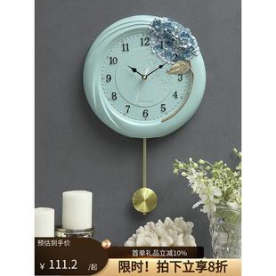 复古树脂挂钟表家用客厅圆形壁饰钟北欧时钟艺术挂件摇摆壁钟 欧式