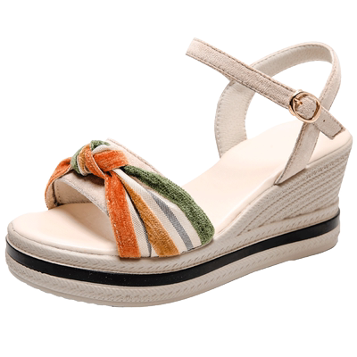 红青蜒正品真皮坡跟凉鞋女款夏季