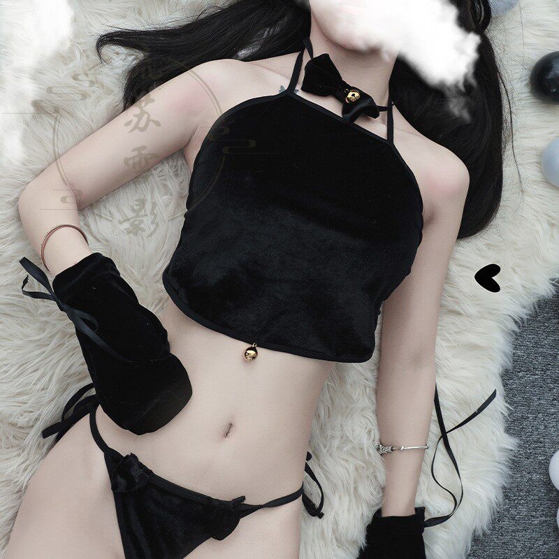 流苏雪影 性感女士丝绒甜美可爱肚兜猫女郎内衣 写真套装