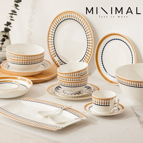 ins风家用餐具套装 骨瓷碗碟全套高颜值陶瓷西餐牛排餐盘菜盘盘子