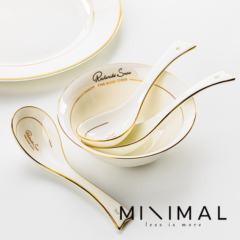 陶瓷家用汤匙吃饭长柄汤勺金边可爱调羹创意喝汤骨瓷勺子精致小勺,餐饮具,叉/勺/筷套装,淘宝优惠券,粉丝福利购,淘宝优惠卷