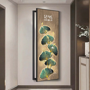 银杏叶电表箱装饰画带钟表竖款大尺寸电子屏时钟遮挡弱配电箱挂画