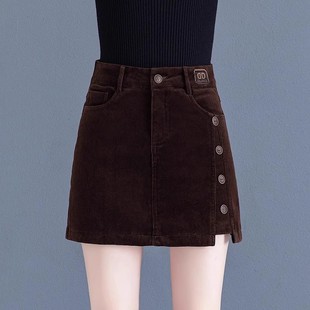 灯芯绒短裤裙女2025秋冬新款高腰包臀显瘦a字半身裙短裤打底靴裤