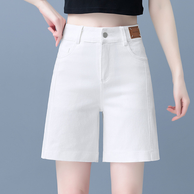 白色纯棉软牛仔短裤女夏季薄款2025新款阔腿热裤休闲直筒五分裤子