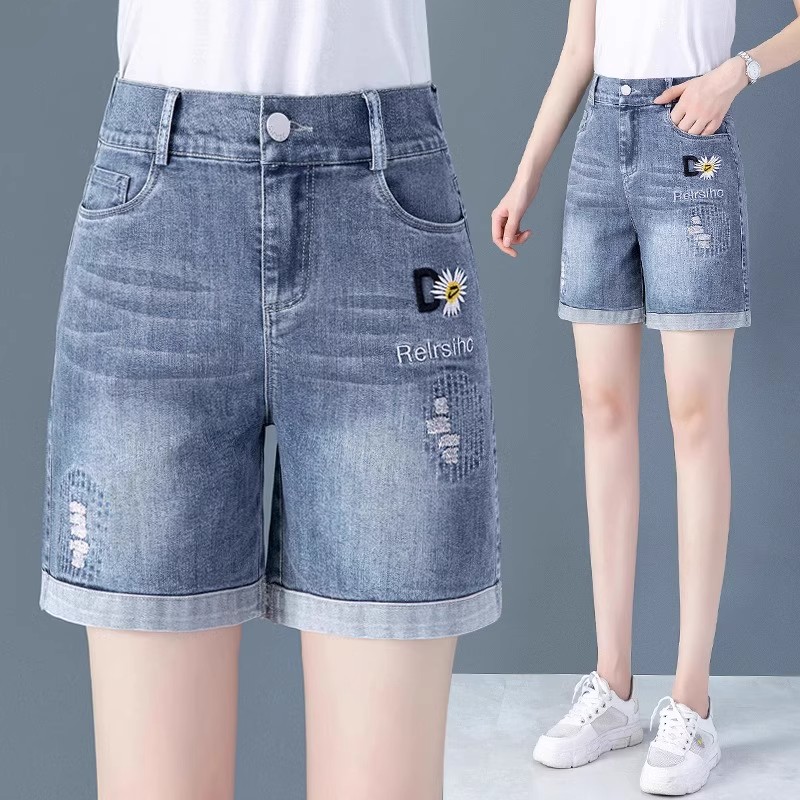 夏季薄款牛仔短裤女士2025新款高腰百搭四分裤a字休闲直筒热裤子