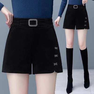 短裤新款2025裤子秋冬高腰外穿黑色时尚冬季打底加厚灯芯绒靴裤女