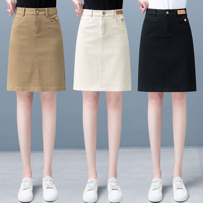 半身裙女秋季2025新款春秋高腰宽松百搭纯棉休闲a字包臀一步中裙