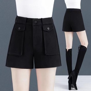 高腰毛呢阔腿短裤女秋冬季2025新款冬天时尚裤裙外穿休闲打底靴裤