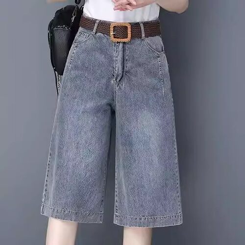 夏季宽松阔腿牛仔六分中裤女薄款2026新款休闲直筒高腰显瘦七分裤