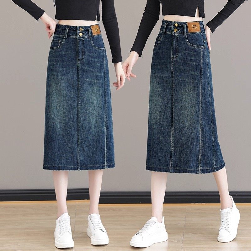 大码牛仔裙2025年新款梨形身材半身裙女秋季高腰显瘦a字开叉裙子