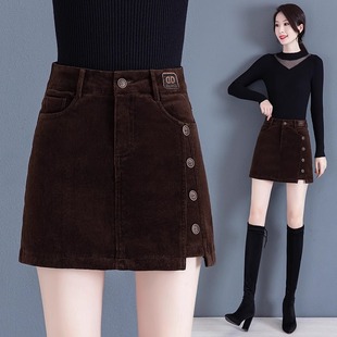 灯芯绒短裤女士2025年秋冬季新款高腰平绒a字裤裙休闲外穿靴裤子