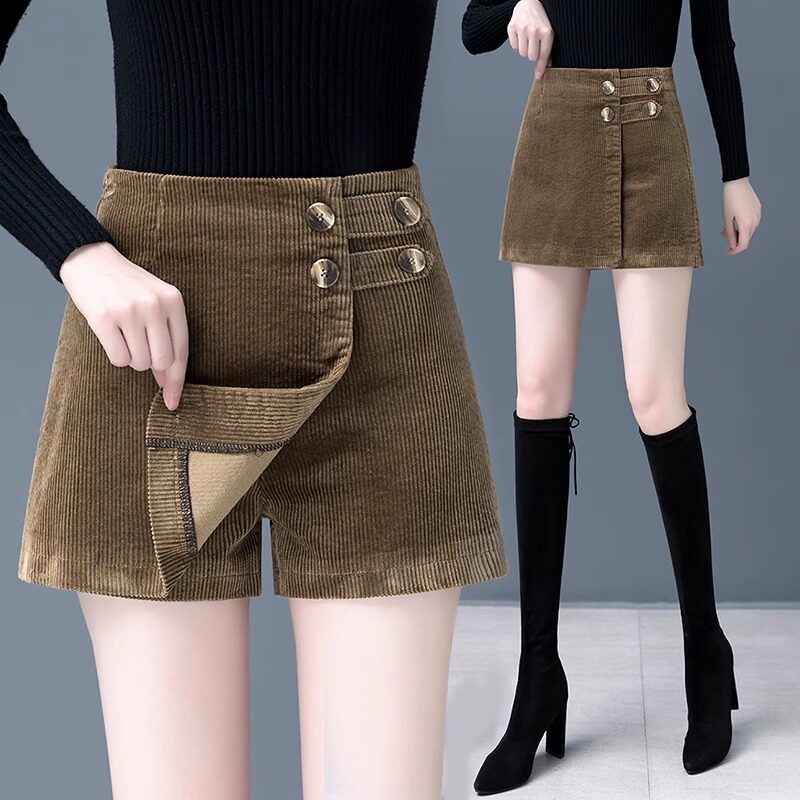 雪尼尔修身半身裙裤女2022春夏高腰A字灯芯绒包臀短裤显瘦条绒裙