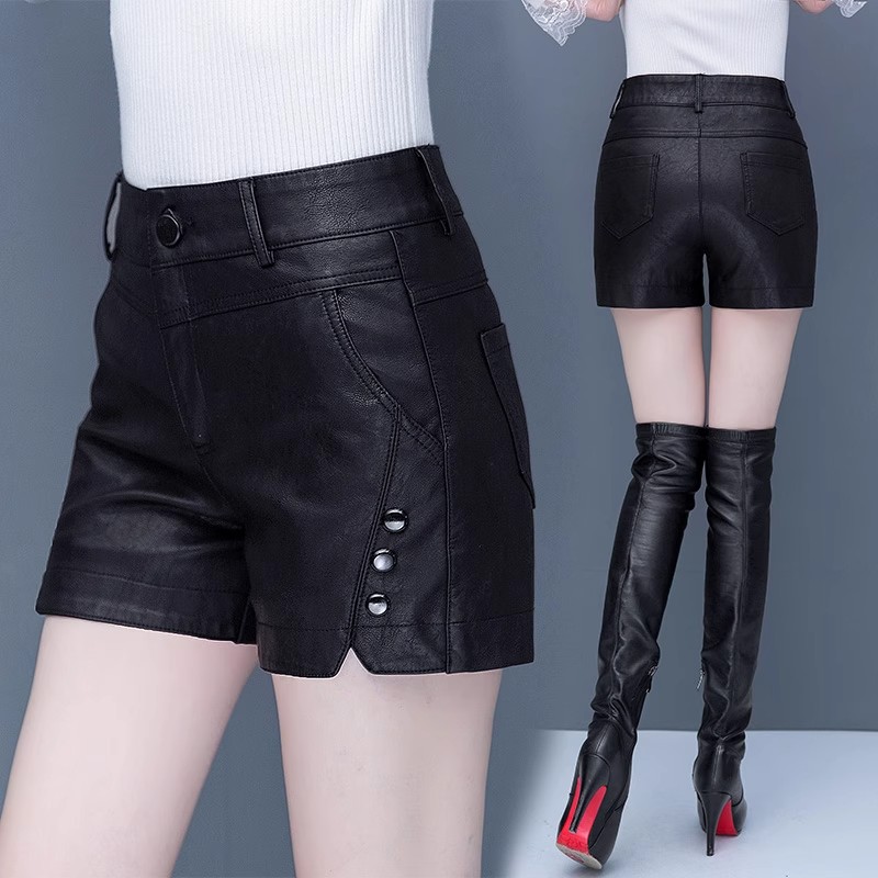 海宁真皮皮裤2025新款绵羊皮松紧腰宽松a字版阔腿短裤女秋冬外穿