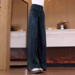 满天星带钻牛仔裤女2026新款春秋季小个子裤子女款阔腿裤女直筒裤