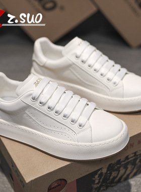走索小白鞋男厚底舒适运动休闲鞋欧洲站百搭系带透气纯色板板鞋男