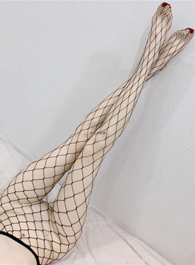 渔网袜开档jk纯欲性感连裤丝袜白薄款黑色ins黑丝大网格袜子女