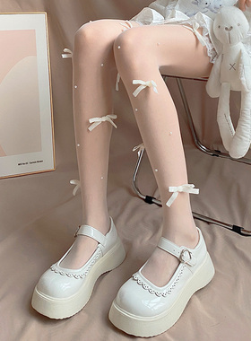 白色丝袜纯欲珍珠袜子女春秋连裤袜lolita蝴蝶结白丝袜