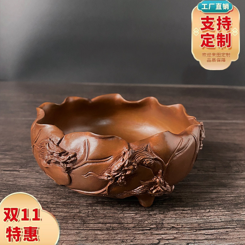 九龙钵仿古沉盘香檀香熏炉紫铜香炉家用室内上香焚香供奉烟缸