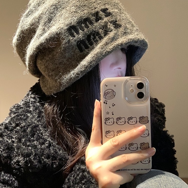 秋冬保暖加厚针织堆堆帽女大头围