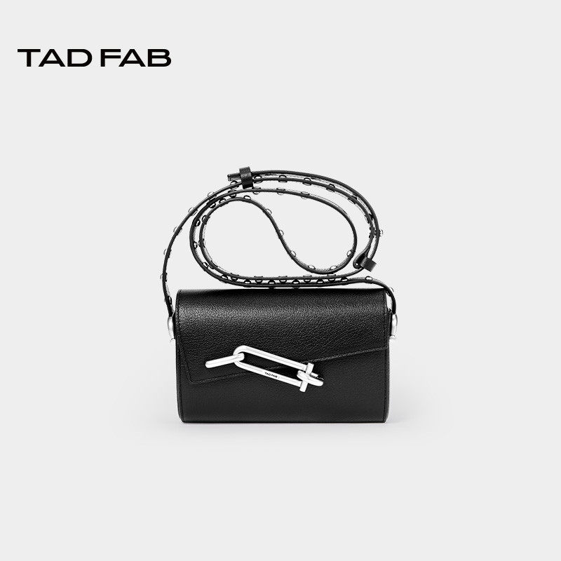 tadfab牛皮革铆钉BOX锁盒斜挎包