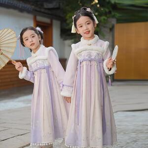 汉服女童冬季2024新款古风高端儿童唐装拜年服国风加绒加厚连衣裙