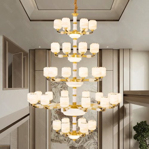 全铜新中式复式楼别墅玉石大吊灯