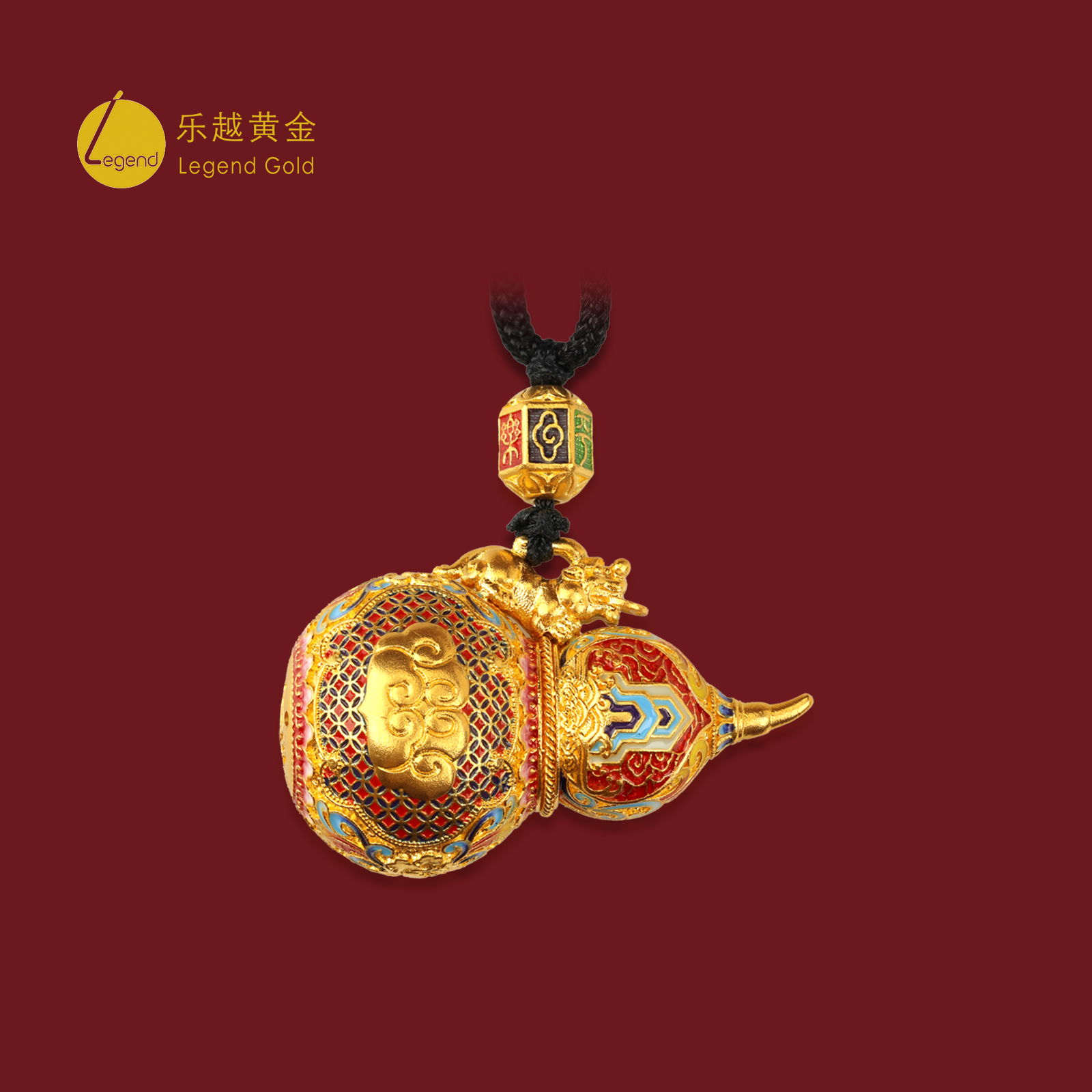 乐越黄金古法瑞兽葫芦挂坠足金999珐琅葫芦福禄金葫芦貔貅吊坠