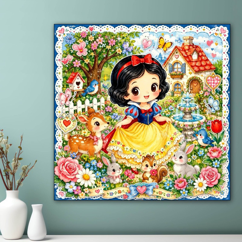 新疆长绒棉布，童话白雪公主75&times;75大格65色十字绣