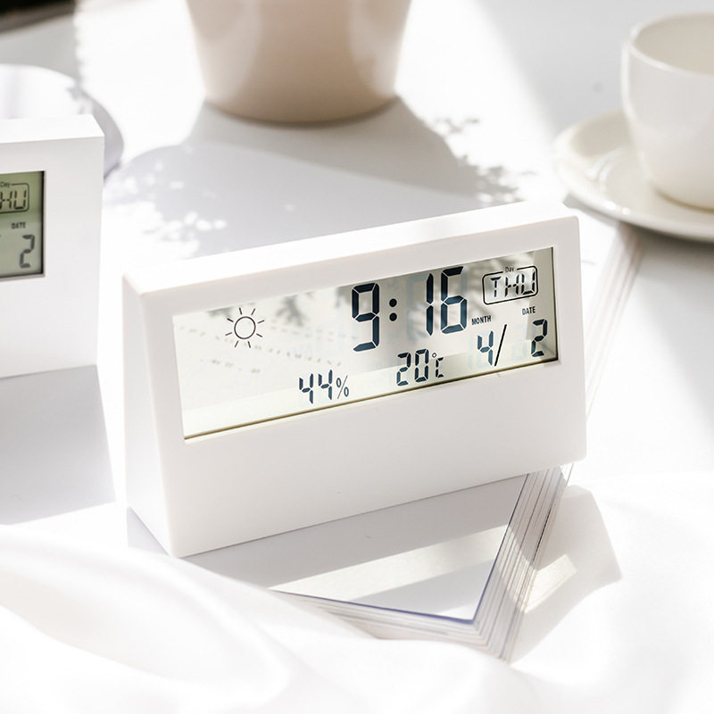 居家日系简约ins多功能时钟 学生用卧室静音天气温度透明夜光闹钟