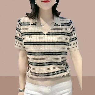 冰丝针织衫女短袖t恤2026夏季新款polo衫中年妈妈女装爆款小个子
